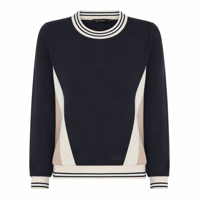 Micha Pullover vlakken streep boorden Navy Zand ecru Micha Pullover vlakken streep boorden Navy Zand ecru